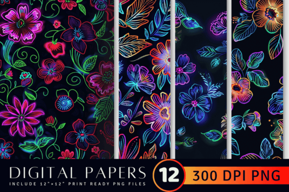 Reviewing Neon Embroidery Flowers Digital Paper